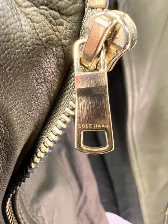COLE HAAN Band Collar Olive Real Green Lamb Skin Leather Women's  Moto Jacket M - Picture 10 of 11